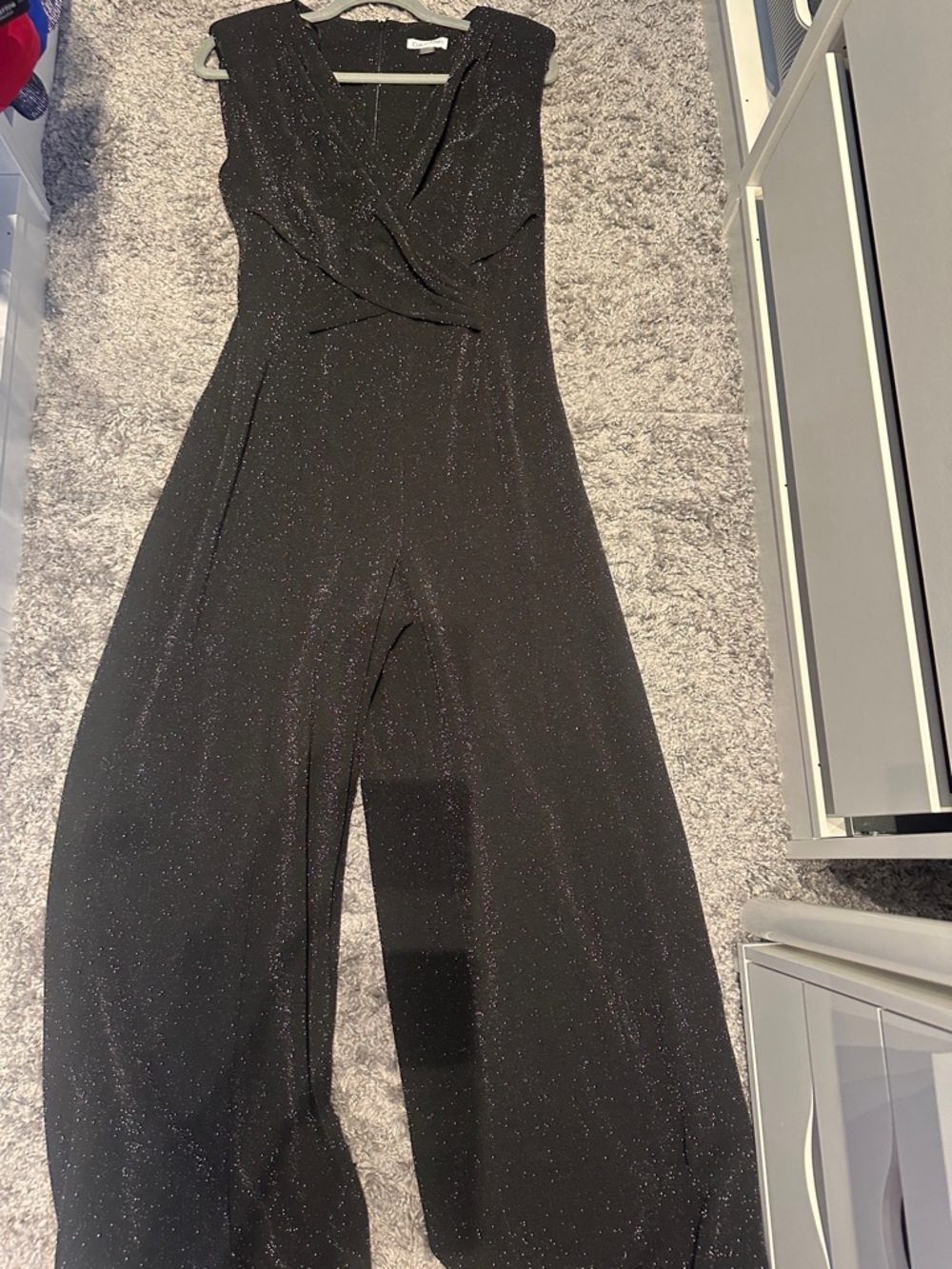 2x$30- Calvin Klein Black Glitter Wide-Leg Jumpsuit
